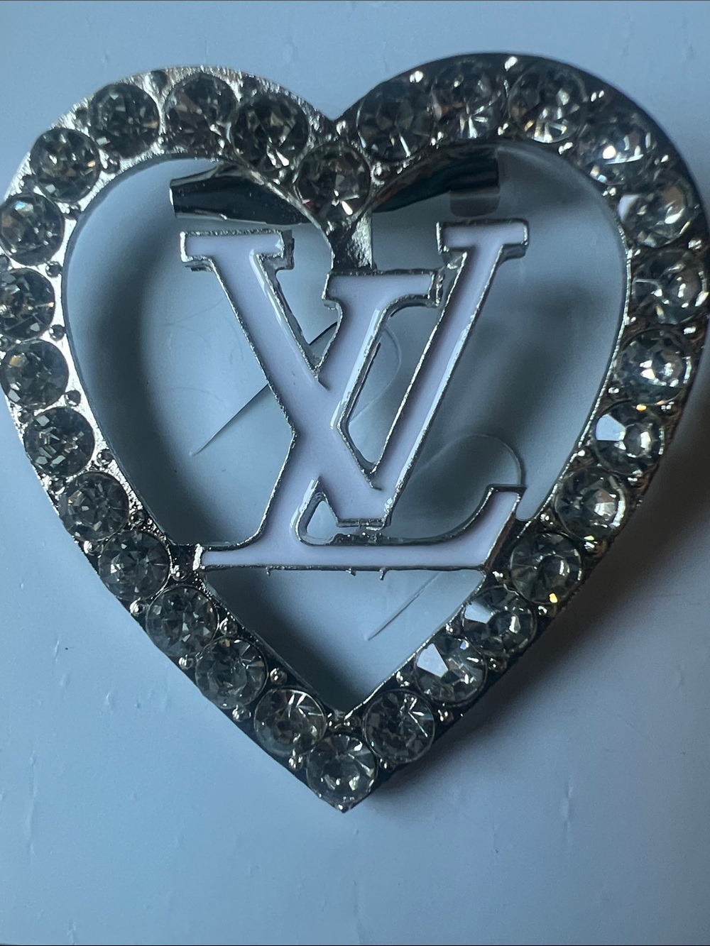 Louis Vuitton Silver Crystal Heart Charm Pin
